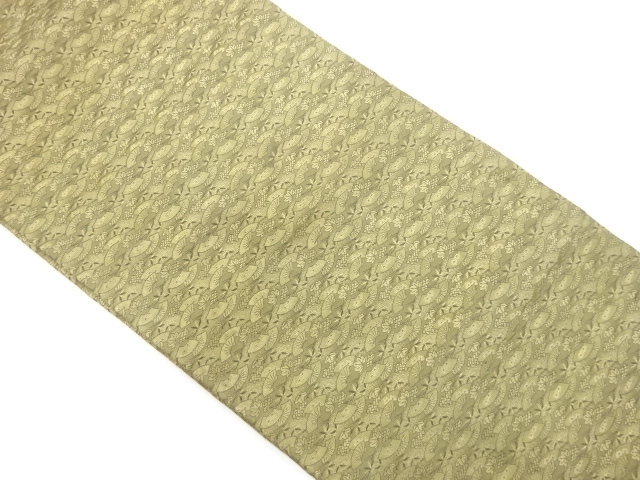 JAPANESE KIMONO / ANTIQUE MARU OBI / SILK / WOVEN FOLDING FAN PATTERN